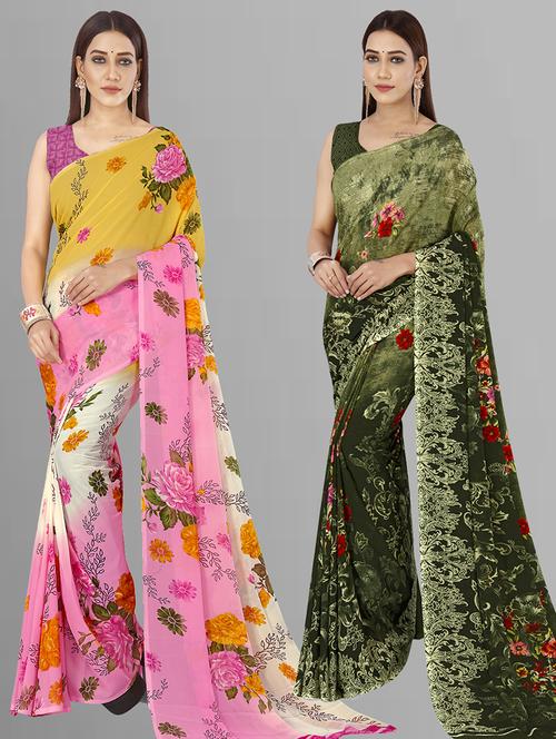 women pack of 2 casual wear combo sarees with blouse - 21444384 - Very Small Image - 1