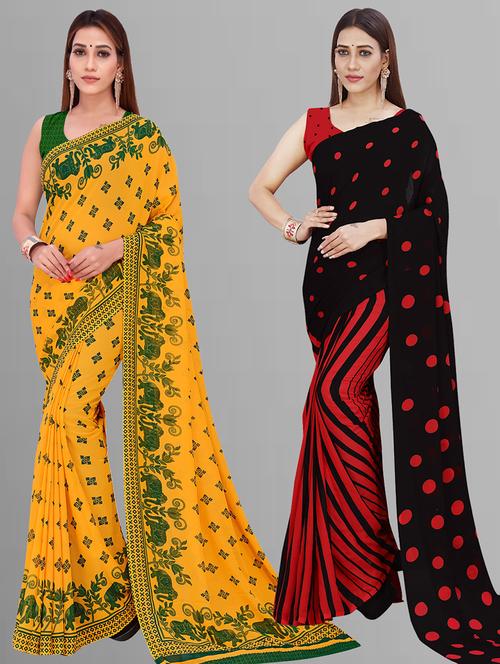 women pack of 2 casual wear combo sarees with blouse - 21444391 - Very Small Image - 1
