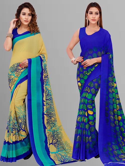 women pack of 2 casual wear combo sarees with blouse - 21444406 - Very Small Image - 1