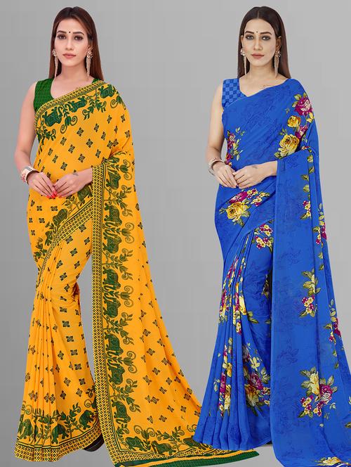 women pack of 2 casual wear combo sarees with blouse - 21444408 - Very Small Image - 1