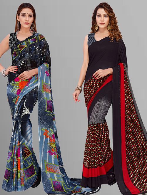 women pack of 2 casual wear combo sarees with blouse - 21444410 - Very Small Image - 1