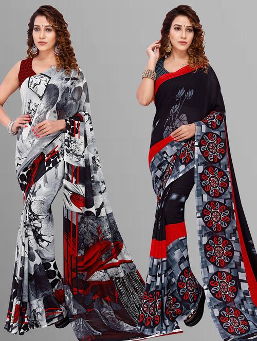 women pack of 2 casual wear combo sarees with blouse - 21444411 - Very Small Image - 1