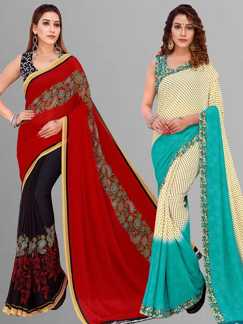 women pack of 2 casual wear combo sarees with blouse - 21444418 - Very Small Image - 1