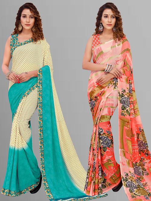 women pack of 2 casual wear combo sarees with blouse - 21444421 - Very Small Image - 1