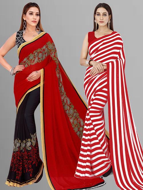 women pack of 2 casual wear combo sarees with blouse - 21444427 - Very Small Image - 1