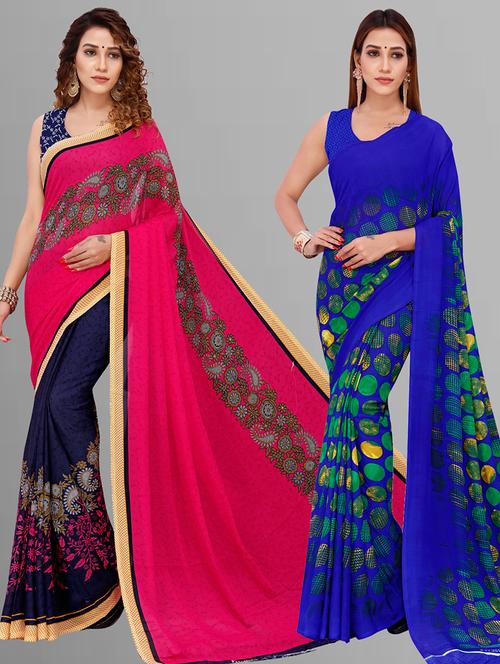 women pack of 2 casual wear combo sarees with blouse - 21444431 - Very Small Image - 1