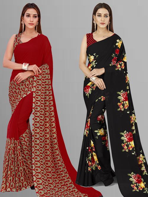 women pack of 2 casual wear combo sarees with blouse - 21444436 - Very Small Image - 1