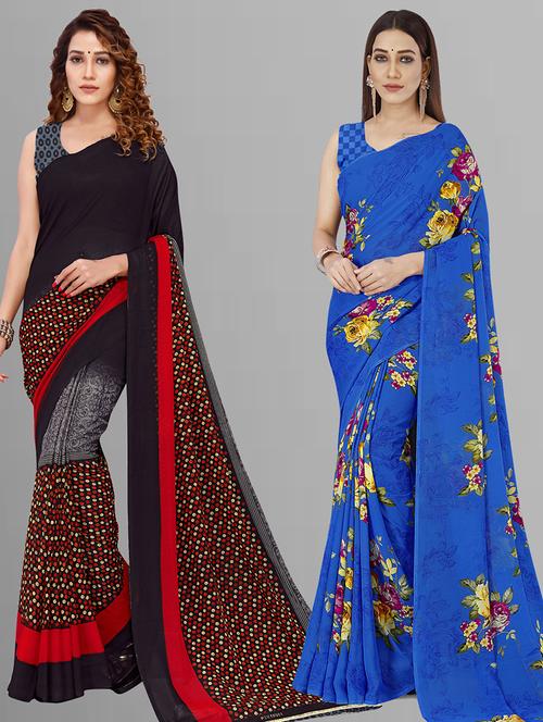 women pack of 2 casual wear combo sarees with blouse - 21444444 - Very Small Image - 1