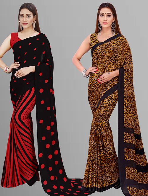 women pack of 2 casual wear combo sarees with blouse - 21444445 - Very Small Image - 1