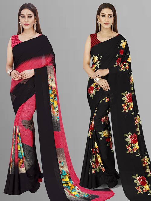 women pack of 2 casual wear combo sarees with blouse - 21444452 - Very Small Image - 1