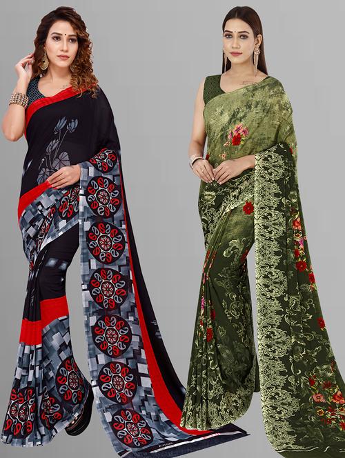 women pack of 2 casual wear combo sarees with blouse - 21444457 - Very Small Image - 1