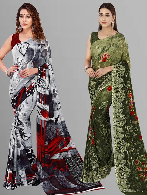 women pack of 2 casual wear combo sarees with blouse - 21444462 - Very Small Image - 1