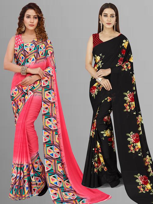 women pack of 2 casual wear combo sarees with blouse - 21444471 - Very Small Image - 1