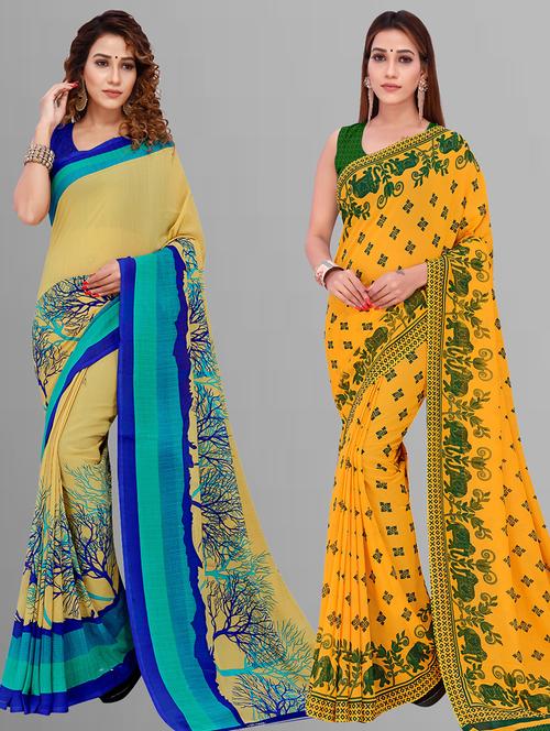 women pack of 2 casual wear combo sarees with blouse - 21444473 - Very Small Image - 1