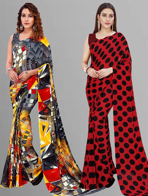 women pack of 2 casual wear combo sarees with blouse - 21444481 - Very Small Image - 1