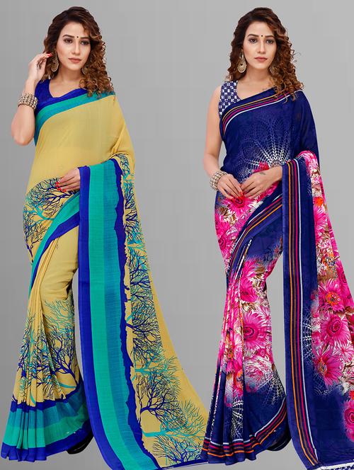 women pack of 2 casual wear combo sarees with blouse - 21444482 - Very Small Image - 1