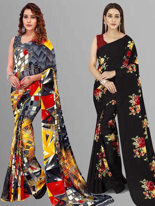 women pack of 2 casual wear combo sarees with blouse - 21444485 - Very Small Image - 1