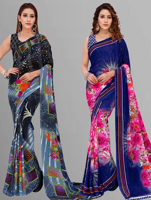 women pack of 2 casual wear combo sarees with blouse - 21444490 - Very Small Image - 1
