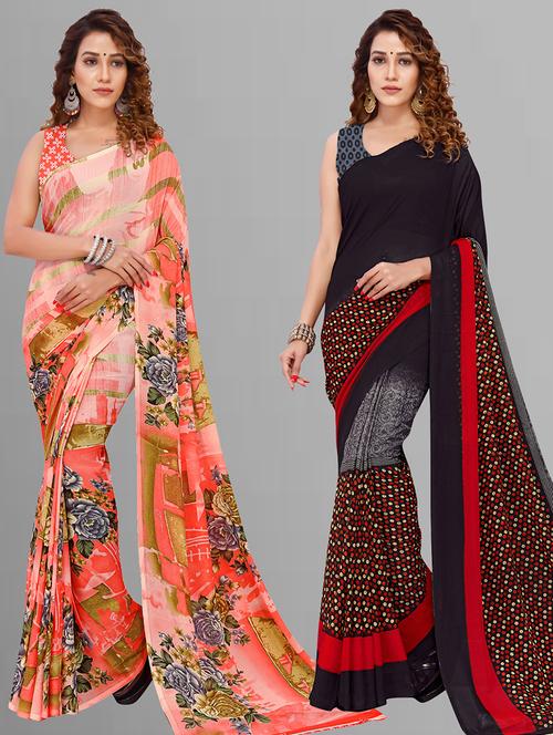 women pack of 2 casual wear combo sarees with blouse - 21444491 - Very Small Image - 1