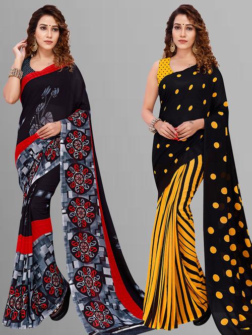  women pack of 2 casual wear combo sarees with blouse - 21444506 - Very Small Image - 1