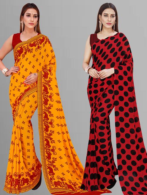  women pack of 2 casual wear combo sarees with blouse - 21444507 - Very Small Image - 1