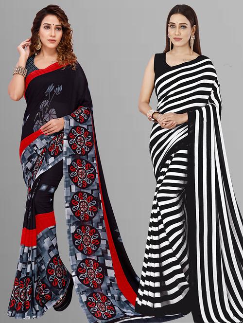  women pack of 2 casual wear combo sarees with blouse - 21444610 - Very Small Image - 1