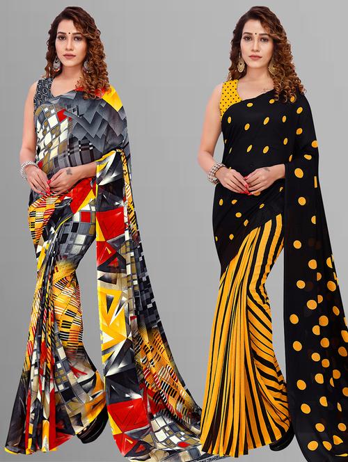 pack of 2 casual wear sarees with blouse - 21444612 - Very Small Image - 1
