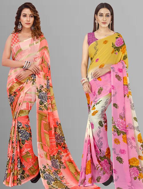  women pack of 2 casual wear combo sarees with blouse - 21444630 - Very Small Image - 1