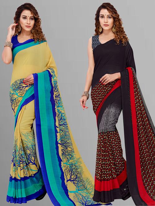  women pack of 2 casual wear combo sarees with blouse - 21444638 - Very Small Image - 1