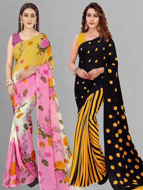  women pack of 2 casual wear combo sarees with blouse - 21444639 - Very Small Image - 1