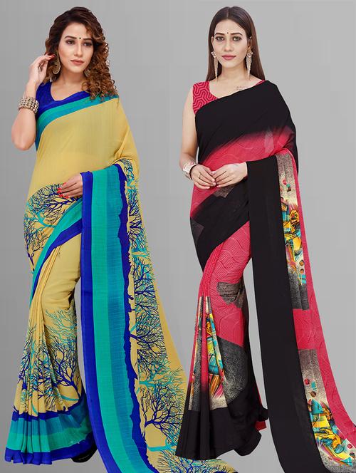 pack of 2 casual wear combo saree with blouse - 21444642 - Very Small Image - 1