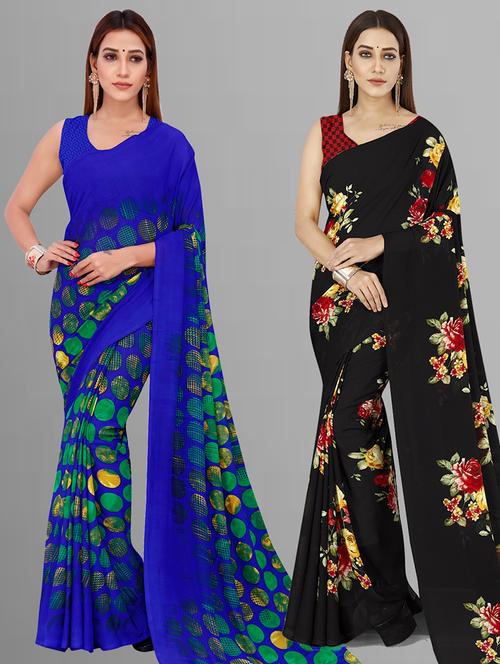  women pack of 2 casual wear combo sarees with blouse - 21444643 - Very Small Image - 1