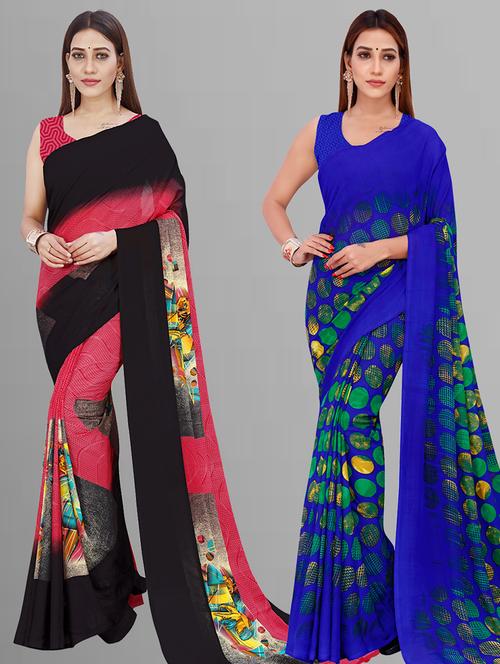 pack of 2 casual wear sarees with blouse - 21444649 - Very Small Image - 1