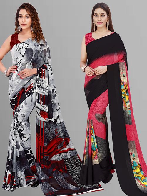 pack of 2 printed casual wear saree with blouse - 21444659 - Very Small Image - 1