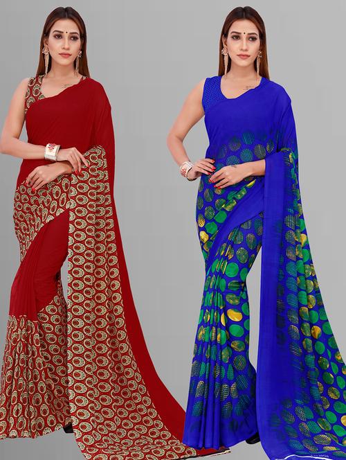 pack of 2 casual wear sarees with blouse - 21444662 - Very Small Image - 1