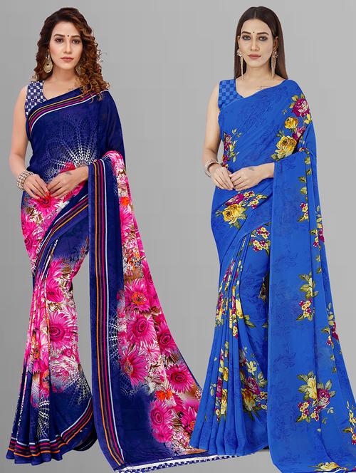 pack of 2 casual wear sarees with blouse - 21444663 - Very Small Image - 1