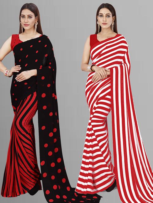 pack of 2 printed casual wear saree with blouse - 21444665 - Very Small Image - 1