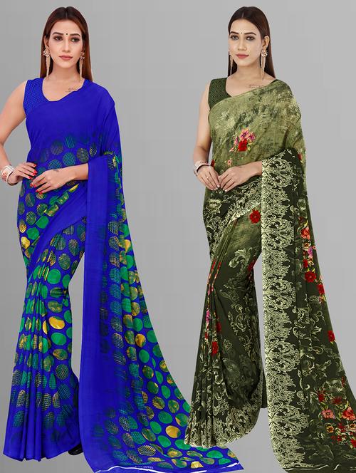 pack of 2 casual wear combo sarees with blouse - 21444701 - Very Small Image - 1