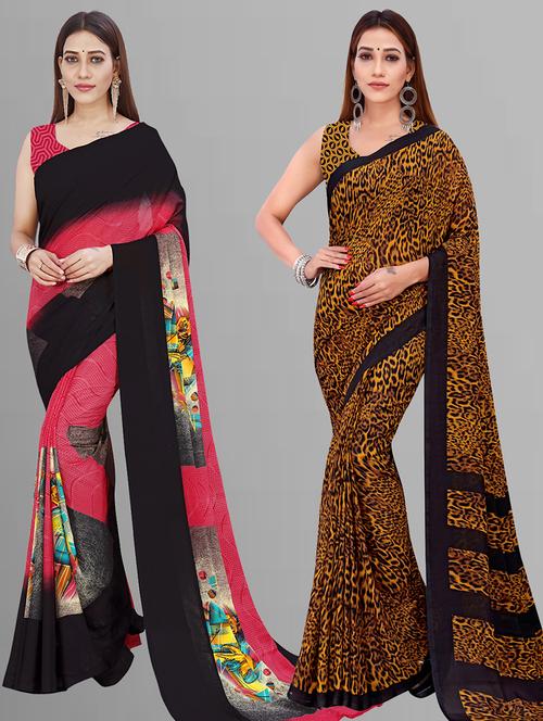 pack of 2 casual wear combo sarees with blouse - 21444703 - Very Small Image - 1