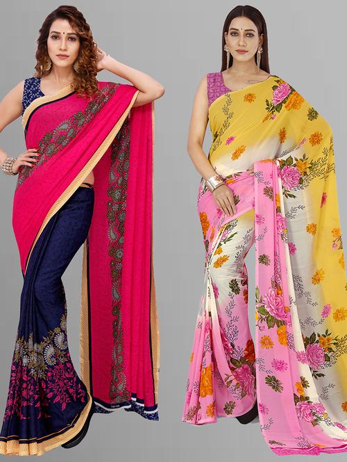 pack of 2 printed casual wear sarees with blouse - 21444707 - Very Small Image - 1