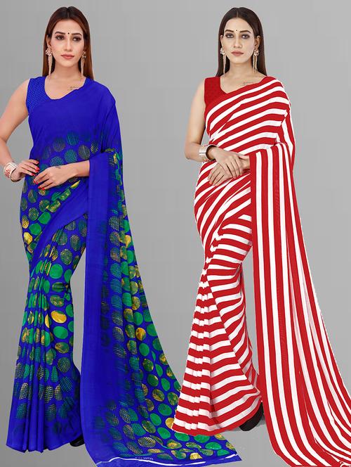 pack of 2 printed casual wear saree with blouse - 21444711 - Very Small Image - 1