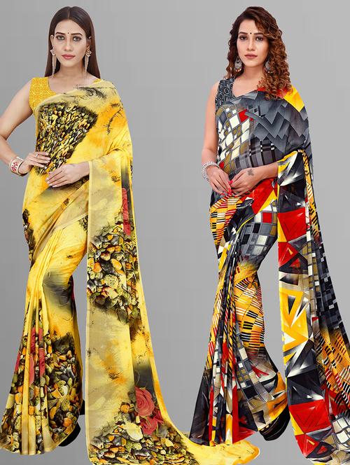 women pack of 2 casual wear combo sarees with blouse - 21444712 - Very Small Image - 1