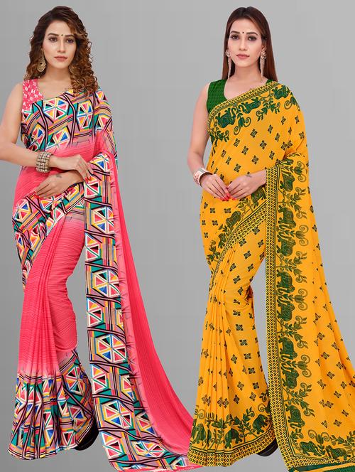 women pack of 2 casual wear combo sarees with blouse - 21444717 - Very Small Image - 1