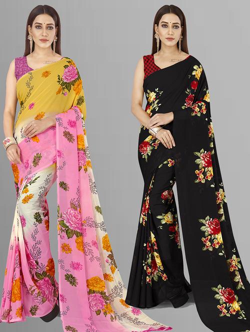pack of 2 casual wear combo sarees with blouse - 21444719 - Very Small Image - 1