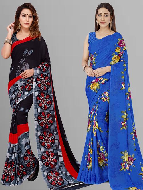 pack of 2 casual wear combo sarees with blouse - 21444721 - Very Small Image - 1