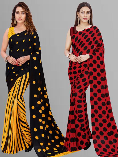 pack of 2 printed casual wear saree with blouse - 21444728 - Very Small Image - 1