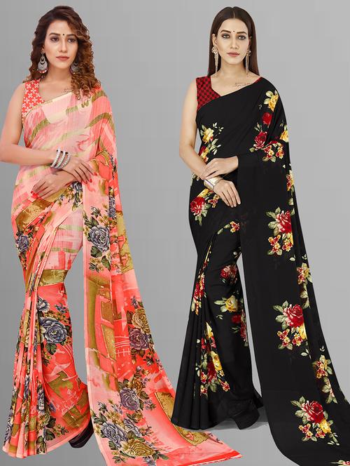 women pack of 2 casual wear combo sarees with blouse - 21444729 - Very Small Image - 1