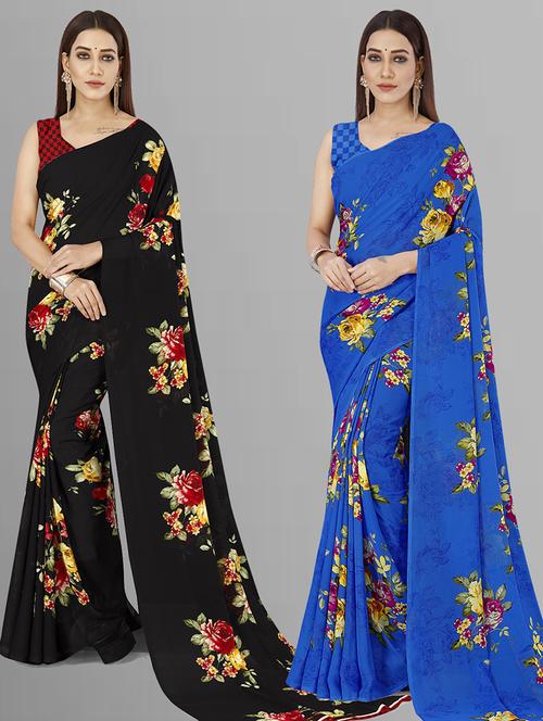 pack of 2 casual wear sarees with blouse - 21444750 - Very Small Image - 1