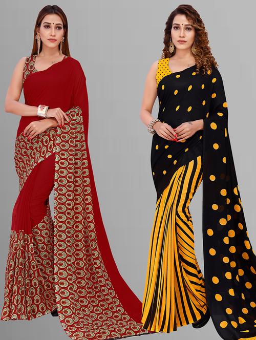 pack of 2 casual wear combo sarees with blouse - 21444755 - Very Small Image - 1