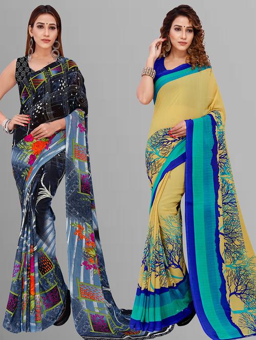 pack of 2 casual wear sarees with blouse - 21444756 - Very Small Image - 1
